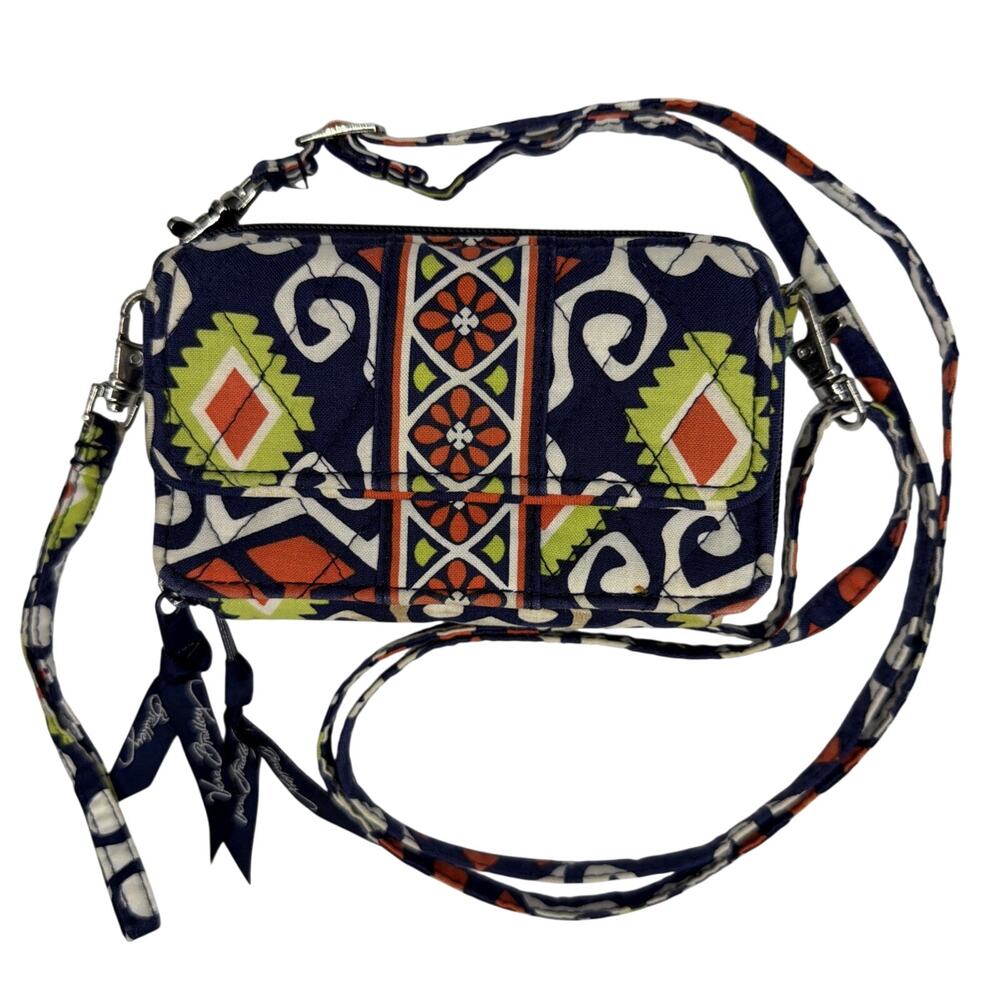 Vera Bradley Mini Hipster Sun Valley Blue Orange Cloth Crossbody Wallet Purse